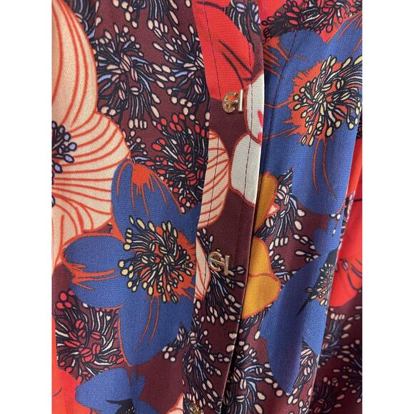 Elie Tahari Dress Women's Medium Multicolor Floral Shirt Style Belted - Picture 5 of 16